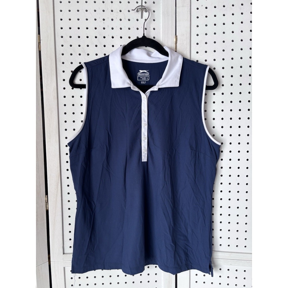 Slazenger Sleeveless Polo Blue Tank Women's Size LG Button Front Golf Tennis